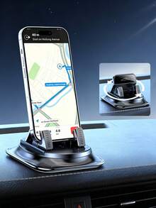 1pc Car Dashboard Phone Holder, Suction Cup & Adhesive Dual Use, 360° Rotating Anti-Slip Stable, Universal Center Console Navigation Mount - A - View 6