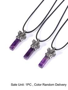 1pc Men's Natural Stone Sheep Head Necklace Reiki Rectangle Pendant Healing Fluorite Amethyst Tiger Eye Obsidian Crystal Necklaces H956 - Necklace - View 11