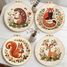 1PC 20*20cm/7.9*7.9in,Forest Animals Embroidery Kit, DIY Handmade Embroidery Set For Adult Beginners, Home Gift, Women's Sewing Gift, Including User Manual, Printed Pattern Fabric, Embroidery Frame, Needle And Thread. - 20*20cm/7.9*7.9in - View 4