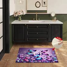 1pc Blue & Purple Butterflies Print Design Microfiber Bath Rug,Non‑Slip Soft Bathroom Mat,Water‑Absorbent Doormat,Machine Washable,Low Pile,TPR Backing,Knit Fabric,ForBedroom,Kitchen,Entryway Indoor Use,Accessories & Home Decor,Perfect New House Gift - A - View 8