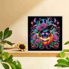 1pc DIY Diamond Painting Kit - Pumpkin Skull & Floral Butterfly Pattern - Round And Asymmetrical Shaped Crystal Rhinestone Partial Drill Design Craft, Suitable For Living Room, Bedroom, Study Wall Decor Art - 30*30cm/11.8*11.8in - Unframed - View 3