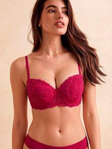 2PCS Embroidered Lace Underwire Bra With Padded Cups For Women, Push Up Support Sexy Cross Tie Back Design, Junior To Plus Size Lingerie Top - Multicolor - View 7