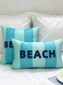 1 buah Sarung Bantal Bergaris Biru Ins, Bantal Hias Bordir Huruf, Sarung Bantal Sofa Minimalis Modern, Lembut & Nyaman, Sarung Bantal Dekoratif untuk Sofa, Sandaran Kepala Tempat Tidur, Dapat Dicuci dengan Mesin, Isian Bantal Tidak Termasuk - Baby Blue - View 1