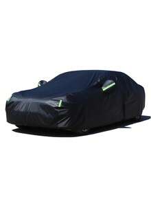 One 190T Waterproof Outdoor Car Cover, SUV All-Black Car Cover, Outdoor Car Snowproof, Rainproof, UV Protection, Dustproof - High-Quality Full Car Cover With Reflective Strips And Wind Ropes, All-Season Vehicle Protection, Dustproof, Silver Appearance, Car Accessories, Car Windshield Sunshade. - Black - View 2