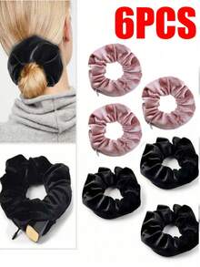 Velvet Hair Scrunchie With Hidden Pocket, Multi-Functional Hair Accessory Storage Bag, Travel Essential, Portable - Multicolor - View 21
