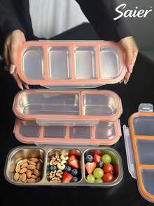 Portable Divided Lunch Box With Lid / Student & Office Worker Meal Box, Multi-Functional Fruit & Snack Airtight Container (2-Compartment/3-Compartment/4-Compartment Optional), Odor-Proof Stainless Steel Divided Fresh-Keeping Box, Sealed Lunch Box With Handle, Office Worker Weight Loss Meal/Fruit & Snack Storage Box, Portable Picnic Lunch Box - Multicolor - View 2