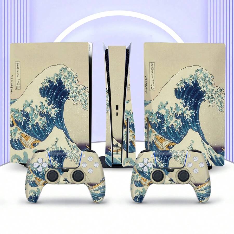 Cross-Border Hot Seller 6pcs Kanagawa Wave Pattern P5 Game Console Optical Drive Version Stickers Dustproof Wear-Resistant - View 1