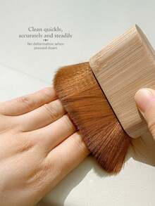 1pc Large Bamboo Handle Nail Brush, Nylon Bristle Manicure Dust Removal Brush, Nail Cleaning Tool, Used For Removing Dust And Makeup Residue - Brown - View 3
