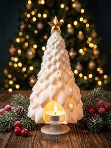 4pcs Christmas Tree Candlestick, Decorative Christmas Statue Ornament With Tree Shape Design, Festive Tabletop Home Decor For Dining Table Fireplace Mantel Living Room Bedroom Entryway, Holiday Party Display And Christmas Gift Decoration - Multi-color - View 2