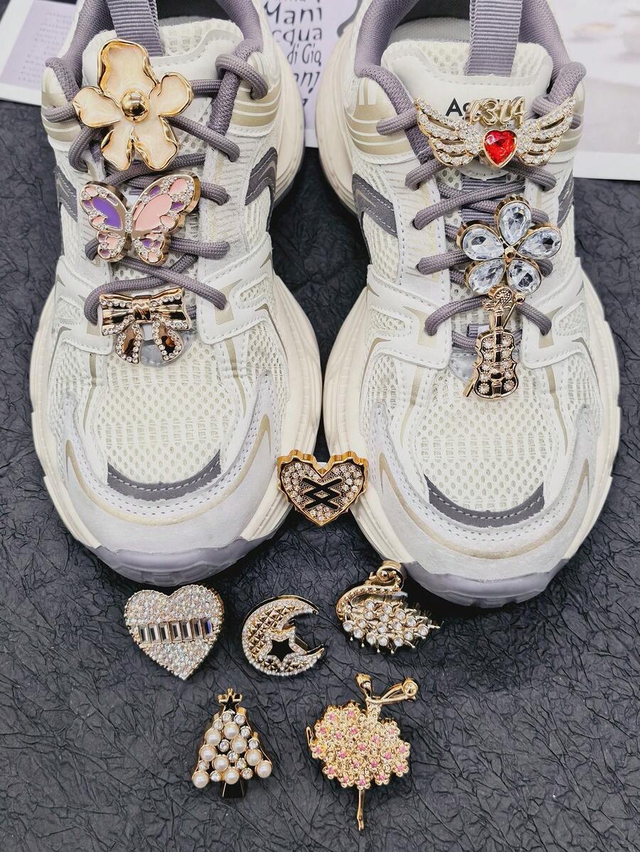 6 Buah Gesper Dekoratif Tali Sepatu Bunga Kupu-kupu ABS Emas, Sayap Angsa Berkilau, Hiasan Tali Sepatu, Aksesoris DIY, Klip Sepatu Hati yang Dapat Dilepas, Dekorasi