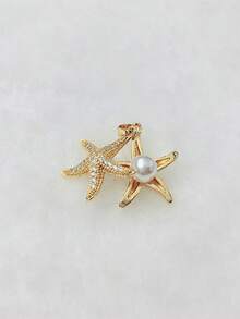Nooxian 1件裝女士銅鋯石珍珠海星吊墜項鍊，日常百搭疊戴配件 - 金黃色 - 查看 7