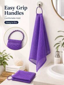 1pc Exfoliating Bath Towel, Long Mesh Back Scrubber With Handle, Elastic Body Scrubbing Towel, Quick-Dry Bath Cloth, Deep Cleaning Mesh Bath Cloth, Suitable For Back, Body, Shower, Spa, Home, Gym, Travel, Mother's Day, Father's Day Gift - Multicolor - View 3
