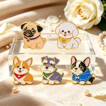 Cute Puppy Enamel Pin Set, Pug Corgi Bichon Schnauzer French Bulldog Brooch, Metal Dog Pin For Backpack Jacket Hat, Lovely Jewelry Gift For Dog Lovers - Multicolor - View 2