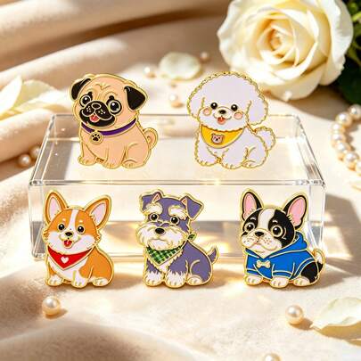 Cute Puppy Enamel Pin Set, Pug Corgi Bichon Schnauzer French Bulldog Brooch, Metal Dog Pin For Backpack Jacket Hat, Lovely Jewelry Gift For Dog Lovers