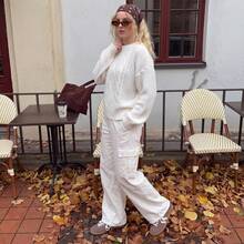 Women's Cable Knit Pullover Sweater, Autumn/Winter Long Sleeve Regular Fit Knit Sweater, Comfortable Textured Sweater - White - View 5
