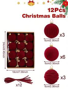 12/15pcs Velvet Christmas Tree Hanging Ornaments, Merry Christmas Decor, Burgundy Christmas Ball Decorations, Christmas Decorations, 4/6/8cm Red Christmas Balls, Christmas Hanging Ornaments, Home Decor, Christmas Decorations, Christmas Party Supplies, Christmas Tree Decorations, Christmas Decor, Christmas Gifts, Indoor/Outdoor Decor - Burgundy - View 7