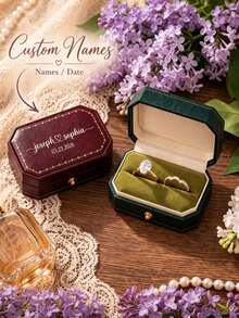 Personalized Octagonal Ring Box, Suitable For Wedding Store Ring Box, Vintage Leather Style, Can Hold Two Rings Wedding Ring Holder, Can Be Engraved With Name Proposal Engagement Wedding Anniversary Gift, Valentine's Day Gift, Birthday Gift, Bridal Shower Gift - Multicolor - View 2