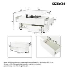 Coffee Table, Height Adjustable Living Room Table, 3-In-1 Multifunctional With Wheels,4 Drawers, Coffee Table, Living Room, Home Office, Convertible Into Living Room Dining Table, White,100x50x52cm - White + Particle Board - View 5