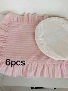 1pc/2pcs/6pcs INS French Blue & White Striped Lace Placemat, Soft Ruffle Edge Tablecloth, Napkin, Niche Dust Cover - Pink - View 14