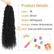 14/18/24 Inch Goddess Locs Crochet Hair, Pre-Looped River Locs With Curly Ends, Bohemian Faux Locs, 1-6 Packs Synthetic Crochet Braids With Installation Tools, Halloween Gift - Multicolor - View 5