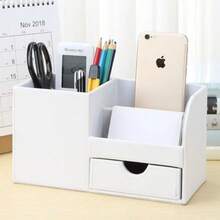 All-In-One Pen Holder Office Stationery Box Multifunctional Leather Business Card Holder Front Desk Desktop Conference Room Desktop Storage Box, Creative Fashion Student Desktop Office Stationery Storage Box Drawer Style Pen Holder - Multicolor - View 5