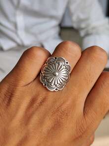 ZHIXUN 1pc Vintage Simple Bohemian Carving Ring Women's Declaration Jewelry Daily Stackable Wear Party Gifts - Ring - View 1