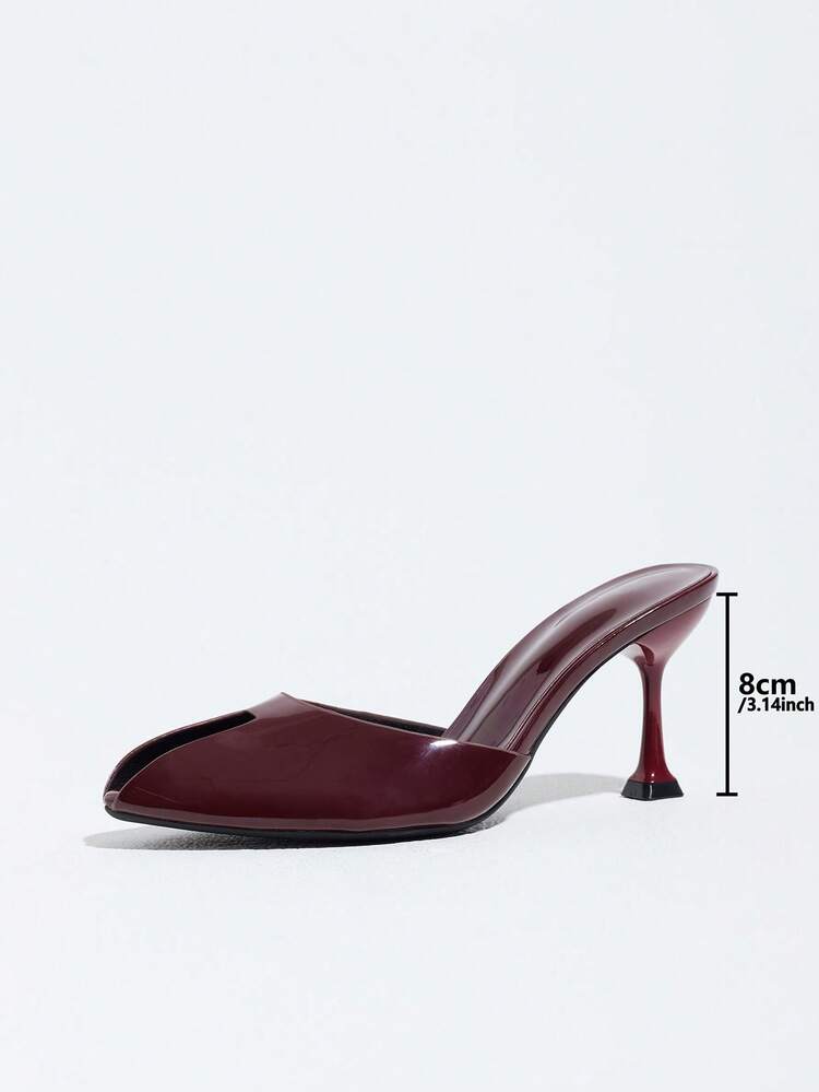 Sandal Wanita Musim Gugur Model Mule dengan Finishing Cermin, Bahu Terbuka, Ujung Lancip, Berongga, Hak Terompet, Kain Lembut dan Nyaman, Pesona Dewasa, Hak Tinggi Burgundy, Cocok untuk Pesta Malam, Liburan, Kencan, Hadiah, Kasual, Perjalanan, Perjalanan Sehari-hari, Natal, Sepatu Wanita - Burgundy - View 8
