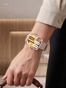 2pcs Starlight Color Silicone Watch Band And Pink Sparkling Single-Row Rhinestone Watch Case, Compatible With Huawei Watch Fit3/4, Replacement Watch Band Protective Case, Elegant Watch Band Accessory, Sparkling Watch Protective Cover, Provides Daily Watch Protection, Watch Accessories, Smart Watch Replacement Band, Great Gift For Women, Friends And Family, Suitable For Parties, Travel, Daily Wear, Unisex Gift - Multicolor - View 5