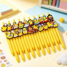 Cute Cartoon Yellow Duck Retractable Pens, Funny Assorted Duck Character Decorative Clip Pens,Black Ink Writing Pens, School Office Supplies - Multicolor - View 3