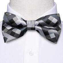 5Pcs Men Grey Plaid Bow Tie Pocket Square Cufflinks Ring Boutonniere Set, Cufflinks Pattern Random For Wedding Business Party - Grey - View 3