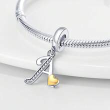 1pc S925 Sterling Silver Letter Pendant, Rhinestone Inlaid Dual Color Heart Design, 26 English Letters Available, Exquisite Hollow Craftsmanship, Original Bracelet Necklace DIY Pendant Chain Jewelry Making, Personalized Name Identifier Accessory, Suitable For Daily Wear And Holiday Gifts, Comes With Elegant Gift Box - Silver - View 2