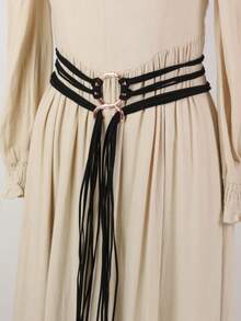 Halloween Witch COS Waist Rope, Vintage Double O-Ring Metal Buckle Multi-Strand Wrapped Tassel Belt, Medieval Renaissance Dress Costume Accessory - A - View 5