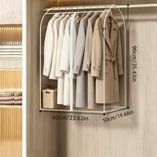 1pc Transparent Hanging Garment Bag 3D Side Dustproof Clothes Cover With Zipper Clear Suit Dress Storage Bag For Coats Dresses Winter Jackets Wardrobe Organizer - View 7