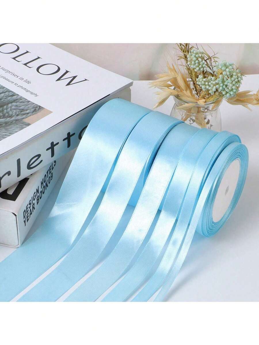 1 Roll 22m Blue Ribbon Handmade Rose Ribbon, 22m Long Polyester Ribbon Packaging Ribbon, Home Decor, Scene Decoration, Theme Party Decoration - Blue - View 1