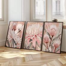 3Pcs Pink Protea Flower Canvas Wall Art, Soft Blush Australian Native Floral Prints, Neutral Boho Botanical Poster For Living Room, Bedroom, Kitchen, Home Decoration, Posters & Prints, Frameless - 391 - View 8