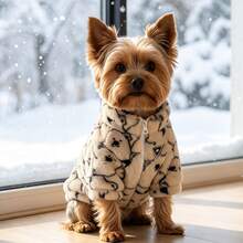 1pc Dog Coat, Cute Rabbit Fur Bear Print, Stand Collar Zipper Style Autumn/Winter Pet Jacket, Suitable For Small/Medium Dogs Puppy Clothes, Cat Clothes, Outdoor And Indoor Wear In Cold Weather - Beige - View 5