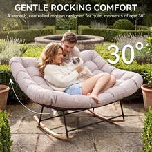 Aoxun Oversized Garden Rocking Chair With Cushion And Heavy-Duty Metal Frame For Patio,Balcony And Garden, Light Grey - Light Grey - View 6