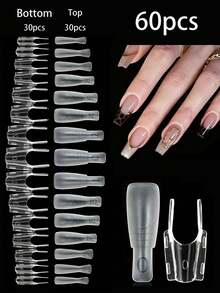 60PCS Double-Sided Clip Matte Nail Extension Tips, Long Pointed, Short Square, Short Tapered, Oval Shape No-Fixation Clip Holder, No Gel Stacking, Added Handle Design, Home DIY Design, Nail Salon Quality, Women's Nail Extension Tool Choice - Clear - View 6
