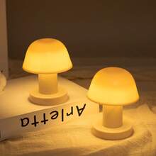 1pc Mushroom Lamp (Powered By 2 AA Batteries, Batteries Not Included) Tap Light Bedroom Bedside Night Light Ambient Light Home Decor Desktop Ornament, Photography Studio Fill Light, Photography Prop - Yellow - View 2