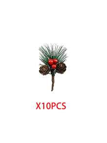 20/10/1pc Christmas Pine Cone Berry Picks, Artificial Pine Branches With Red Berries, Rustic Holiday Floral Arrangements For Christmas Tree, Wreath & Home Decor - Multicolor - View 13