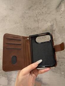 奢華商務人造皮革翻蓋手機殼,適用於 iPhone Duo Fold,超軟防震手機保護殼 - 棕色 - 查看 3