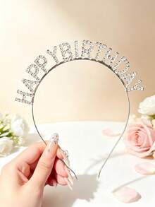 1pc Zinc Alloy Happy Birthday Shiny Rhinestone Headband Party Gathering Atmosphere Photo Decoration Princess Crown Birthday Tiara - Rhinestone Headband - View 16