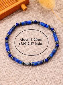 Exquisite Lapis Lazuli Tube Bracelet, Symbolizing Wisdom & Abundance, Attraction Good Luck And Protection. Unisex Fashionable Jewelry For Daily Wear - Blue - View 6