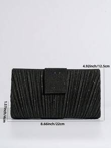 黑色亮面百褶晚宴手拿包 信封式手機包 紅色錢包 優雅女士手提包 搭配正式禮服 派對舞會活動 時尚百搭包 - 黑色 - 查看 2
