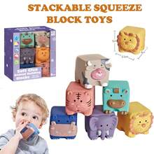 Baby Building Blocks, 6pcs Soft Squeezable Stacking Blocks Toy, Suitable For Babies 6 Months+, Animal Shapes, Textured Educational Chewing Teething Puzzle Blocks Set - Multicolor - View 1