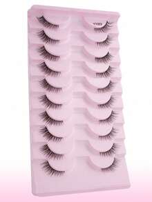 10對/盒 半截假睫毛 透明梗 自然短款 5-8mm 適合小眼女孩日常配戴，假睫毛，萬聖節，貓眼睫毛，節慶，冬季，自然假睫毛，自黏式，秋季穿搭，仙女睫毛，化妝師用品，全條假睫毛，睫毛尖端，睫毛，化妝品，簇狀睫毛，配件，萬聖節角色扮演，配件，女性配件，假睫毛條，千禧風，高品質自然睫毛 - 黑色 - 查看 10