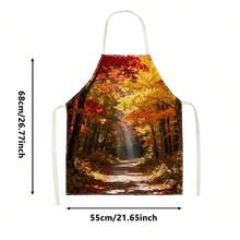 1pc Autumn Red Maple Forest Path Print Apron - Sleeveless Design, Durable & Comfortable Fit, Golden Red Maple Leaf Forest Road With Sunlight Piercing Through Trees Pattern, Suitable For Cooking, Baking And Home Cleaning, Household Cleaning, Housework Apron, Hand-Painted Handmade Gardening Apron, Atmospheric Autumn Harvest Festival Gift - Multicolor - View 14