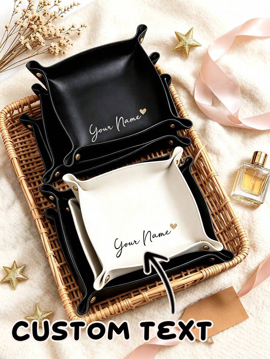 Custom Faux Leather Tray, Desktop Organizer Box, Personalized Gift For Men & Women, Jewelry, Keys And Dice Storage Rack, Ideal For Wedding, Bridesmaid Gifts And Party Favors - Multicolor - View 1