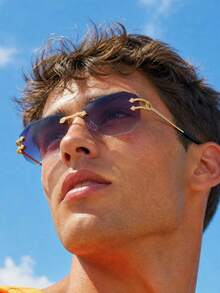 POLASUP 1pc/CNC 3D Diamond Cut Lens/Luxury Men's Glasses/Dubai Design/Leopard Animal Element/Elegant Gradient Frameless Glasses/Geometric Pattern/Light Luxury Metal Buckle Decor, Polygon Design, Suitable For Commute, Date, Light Business Scenarios, Versatile Accessory To Enhance Style Texture/Sports Car Glasses/Gradient Color With Free PU Glasses Case - Multicolor - View 1