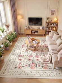 1 Stück Champagnerfarbener großer Wohnzimmerteppich mit Blumenmuster, Vintage Persischer Stil, leicht zu reinigen, rutschfeste Unterseite, geeignet für Wohnzimmer, Schlafzimmer, Küche, Esszimmer, Eingangsbereich, Büro und andere Heimdekorationen - Champagnerfarben - Übersicht 5
